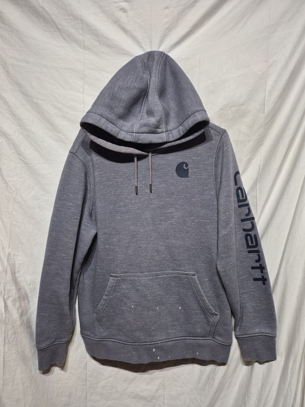 Carhartt Womens Relaxed Fit Midweight Hoodie Grey Sleeve Logo Pullover Size XL